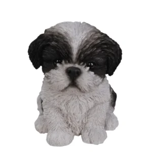 Black & White Shih Tzu Puppy Statue Figurine