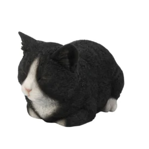 Black/White Cat Sleeping Statue Figurine