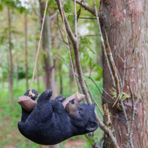 Hanging Black Bear Lying Branch Figurine