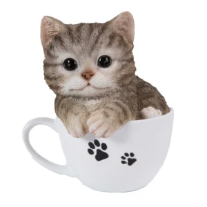 Teacup Kitten Grey Tabby Statue Figurine