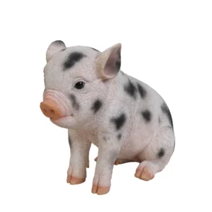 Sitting Baby Pig with Black Spots Statue Figurine