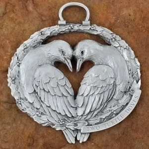 Two Turtle Doves Pewter Christmas Ornament by Andy Schumann
