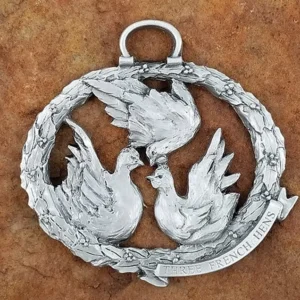 Three French Hens Pewter Christmas Ornament by Andy Schumann
