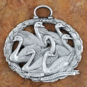 Seven Swans A Swimming Pewter Christmas Ornament by Andy Schumann