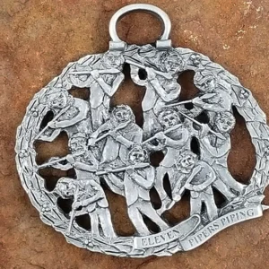 Eleven Pipers Piping Pewter Christmas Ornament by Andy Schumann