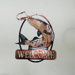 Welcome Muskie Oval XL Metal Fish Wall Decor