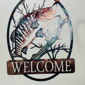 Welcome Small Mouth Bass Oval XL Metal Fish Wall Decor