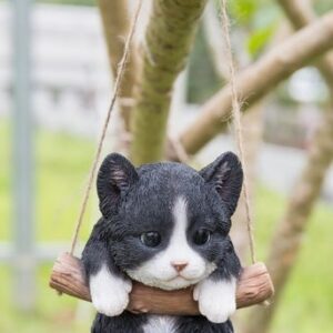 Hanging Black/White Kitten Statue Figurine