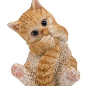 Orange Tabby Kitten Playing with Tail Statue Figurine