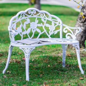 White Metal Rose Garden Bench