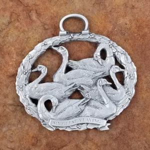 Six Geese A Laying Pewter Christmas Ornament by Andy Schumann