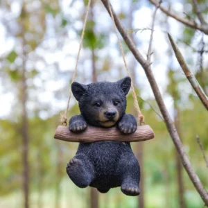 Hanging Black Bear Cub Hugging Branch Figurine
