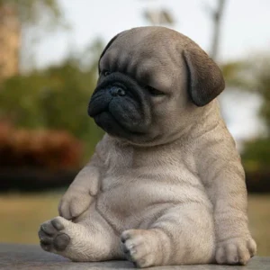 Sleepy Pug Puppy Statue Sitting Figurine