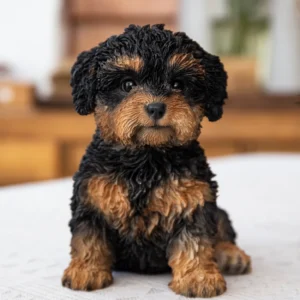 Baby Cavapoo Black & Tan Statue Figurine