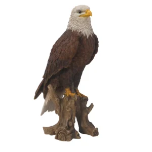 Medium Bald Eagle On Stump Statue Figurine
