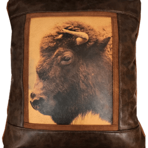 Buffalo Head Leather Frame Pillow by Sweetwater Pillows