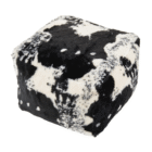 Faux Fur Cow Hide Pouf - Black