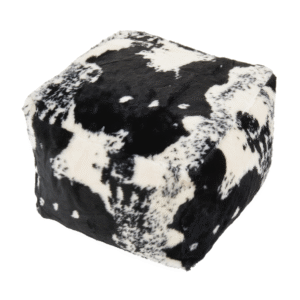 Faux Fur Cow Hide Pouf - Black
