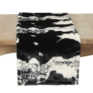 Faux Fur Cow Hide Table Runner – Black