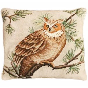 Handmade Needlepoint Pillow Featuring Barn Owl 18"x18"