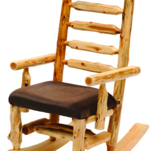 Cedar Log Rocking Chair with Real Leather Cushion