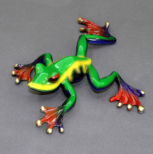 Multicolor_Lime_Crawler Crawler Bronze Frog Sculpture by Barry Stein Sculptures