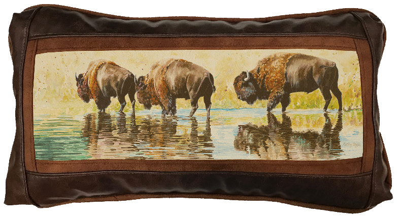 Sweetwater Crossing Over Crossing Over Leather Frame Pillow by Sweetwater Pillows – Bison