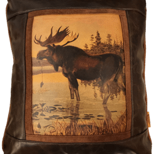 Moose in Water Leather Frame Pillow by Sweetwater Pillows