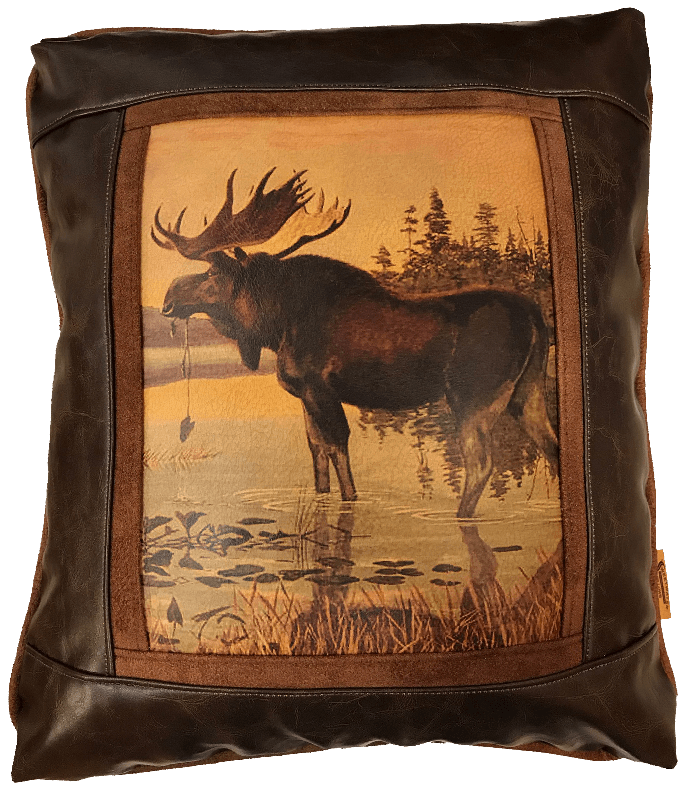 Sweetwater Moose in Water Moose in Water Leather Frame Pillow by Sweetwater Pillows