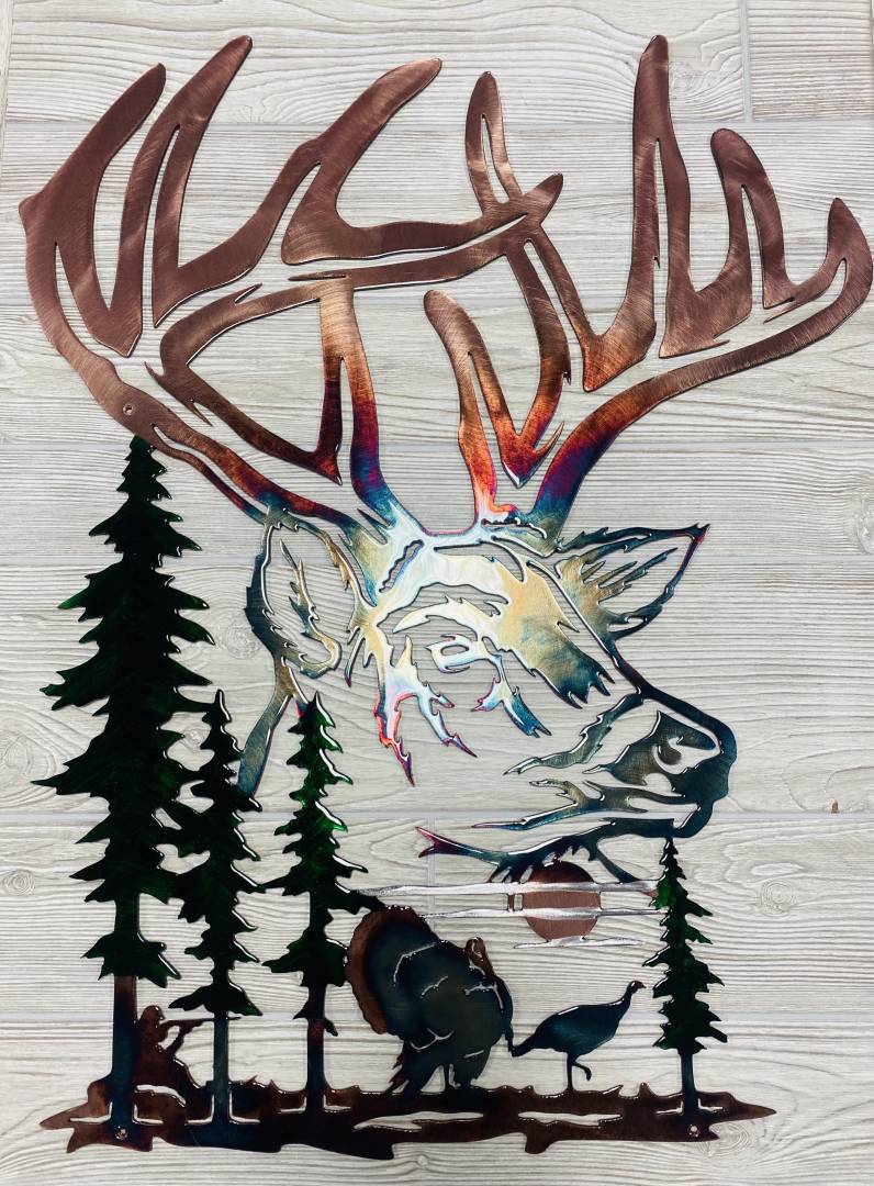 Whitetail_Metal_Wall_Art Mornings in the Woods Whitetail and Turkey Metal Wall Art
