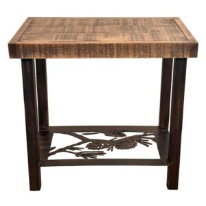 Burnt Sienna/Rough Sawn Pine Cone Rectangle Side Table