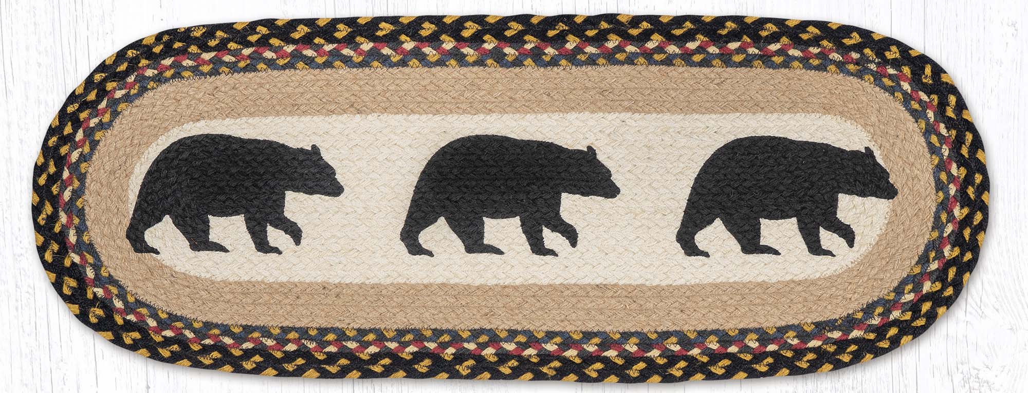 Hand Stenciled Oval Table Runner with American Bear Design