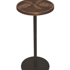 Round Wood Top Drink Table with Pine Cone Accent