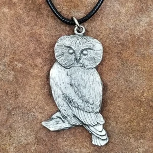 Saw-whet Owl Jewelry Pewter Pendant by Andy Schumann
