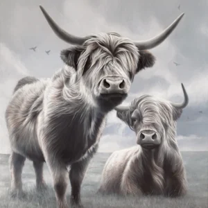A Higher Land – Highland Cows – Limited Edition Giclee Canvas Print by James Corwin