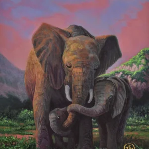 A Mother’s Embrace – Elephants – 11″ x 14″ Art Print