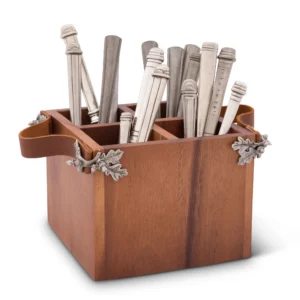 Acorn Oak Leaf Flatware Caddy - Square Box Wood