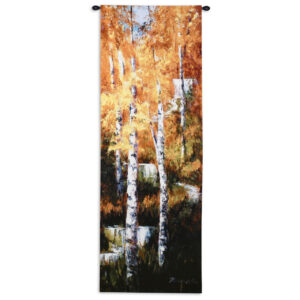 Autumn Birch Falls by Art Fronckowiak – Woven Tapestry Wall Art Hanging – Warm Fall Birch Trees 76x26