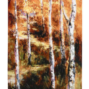 Autumn Birch Path by Art Fronckowiak – Woven Tapestry Wall Art Hanging – Vibrant Fiery Fall Birches Nature Artwork 76x26