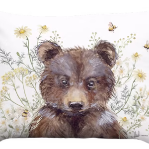 Bear with Daisies and Bees Pillow