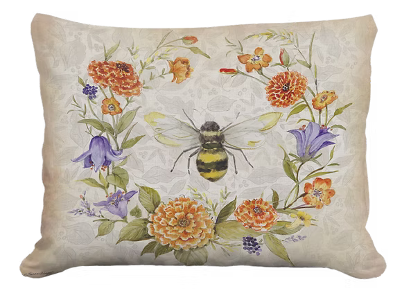 Bee with Floral Wreath Pillow