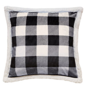 Black & White Lumberjack Plaid Plush Sherpa Pillow