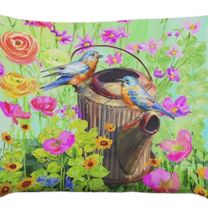 Blue Birds with Watering Can Pillow
