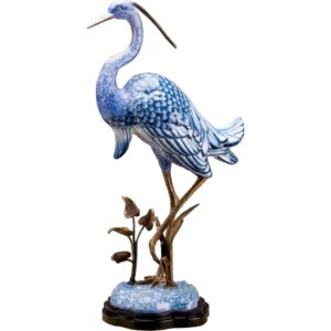 Blue and White Porcelain Egret with Bronze Ormolu