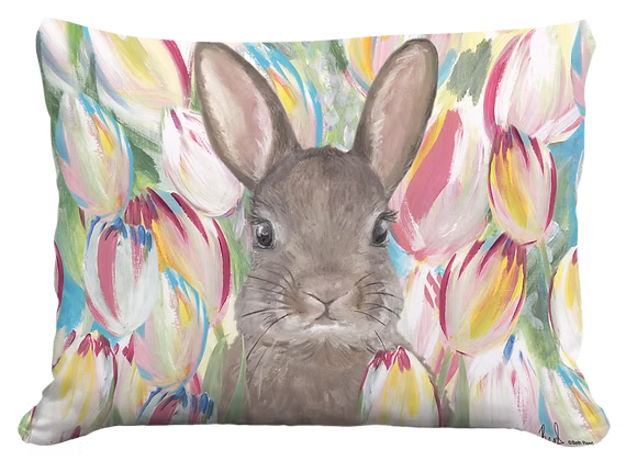 Bunny with Tulips Pillow