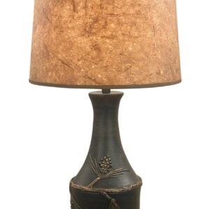 Burnt Sienna/Gold Vase Table Lamp with Pine Cone Accent - Woodchip Shade