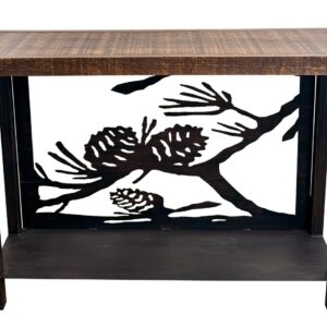 Burnt Sienna Iron Rectangle Sofa Table with Pine Branch Accent