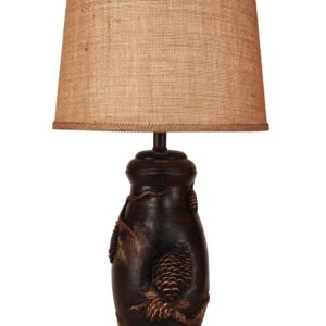 Burnt Sienna Pine Cone Table Lamp - Burlap Shade