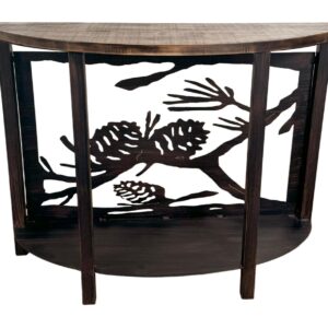 Burnt Sienna/Rough Stain Rounded 3D Sofa Table with Pine Branch Scene