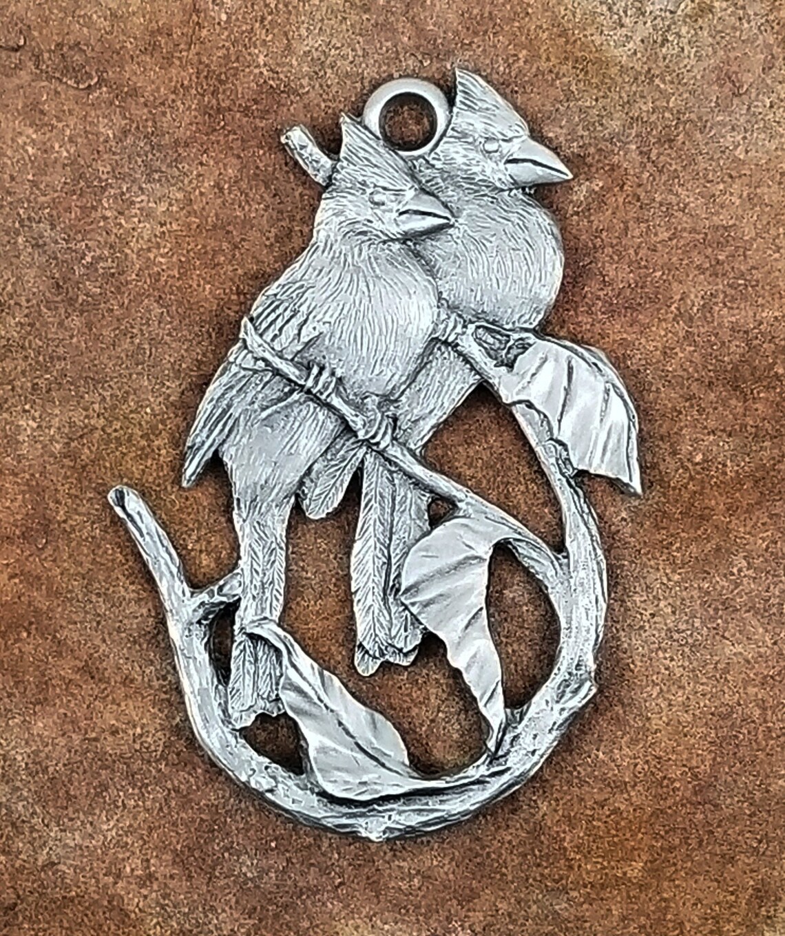Cardinal Pair Pewter Ornament by Andy Schumann